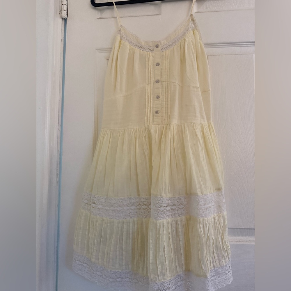 Butter yellow Lace-Trim Spaghetti Strap AERIE SPRING DRESS